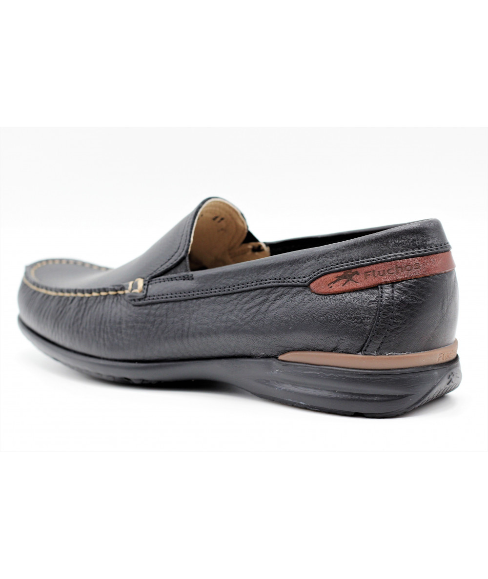 Mocassins Homme Fluchos Murray F1046 - Cuir Noir, Semelles Amovibles Gel, Pointure EUR, Neufs
