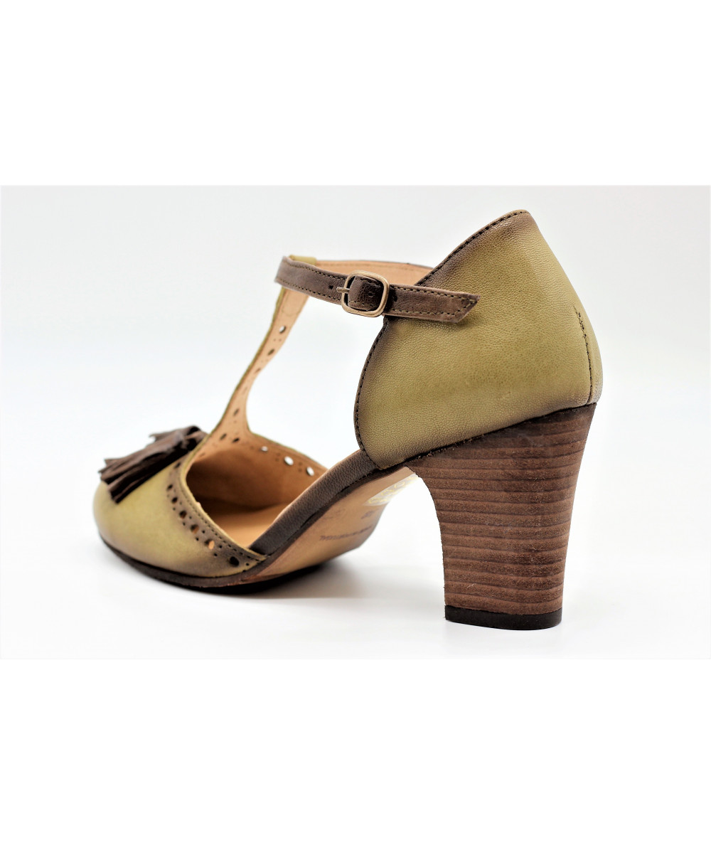 salome femme a bout ouvert avec dessus en cuir bicolore brun sandales a