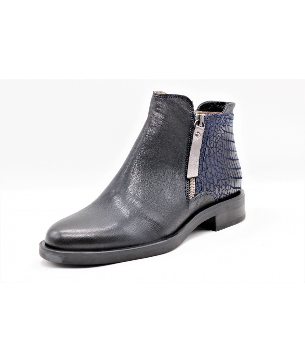 bottines cuir bleu marine