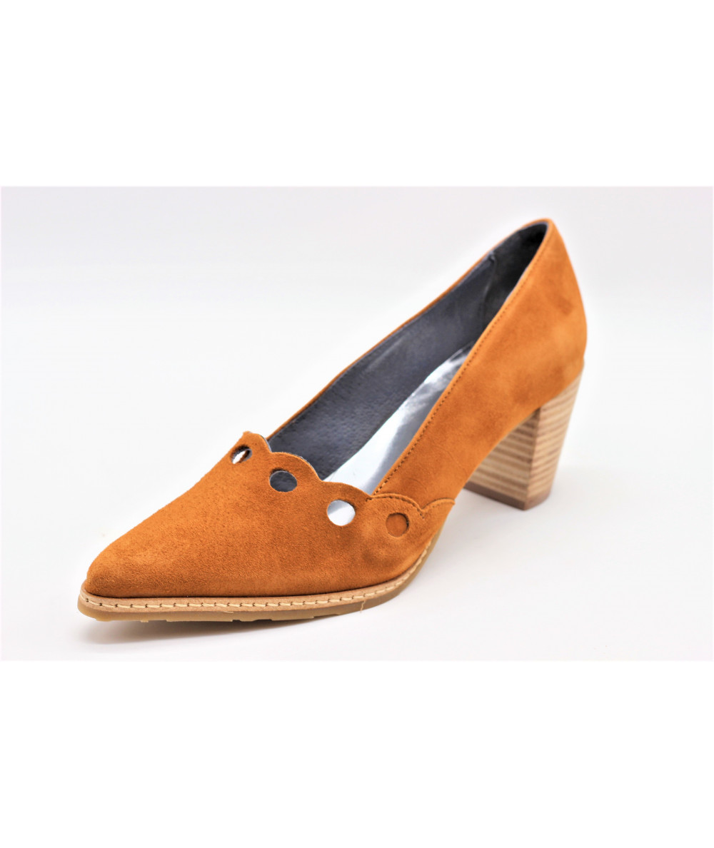 Escarpins MYMA En Cuir Orange - Taille 37 - Talon Moyen Cône - Occasion