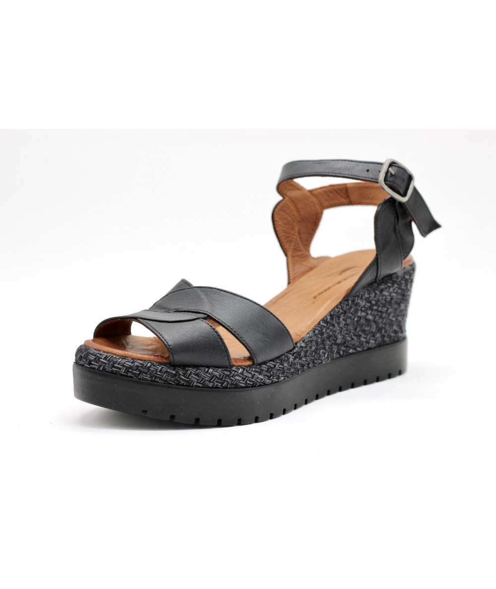 LUNE ET L'AUTRE VALENCE Sandales Compensées Noire L'Empreinte Chaussures LUNE ET L'AUTRE VALENCE Sandales Compensées Noire L'Empreinte Chaussures