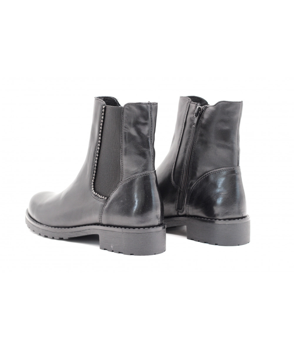 Bottines Motardes Coco & Abricot En Cuir Noir - Taille 37 - Occasion - Zip Et Laçage - Fabriqué Au Portugal