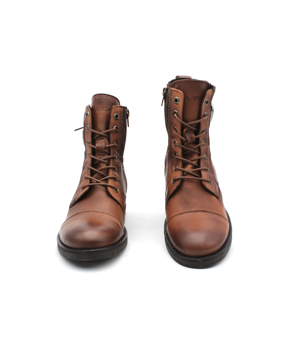 Bottines Motard COCO & ABRICOT - Cuir Noir - Lacets & Zip - Boucle Décorative - Taille 37 - Occasion