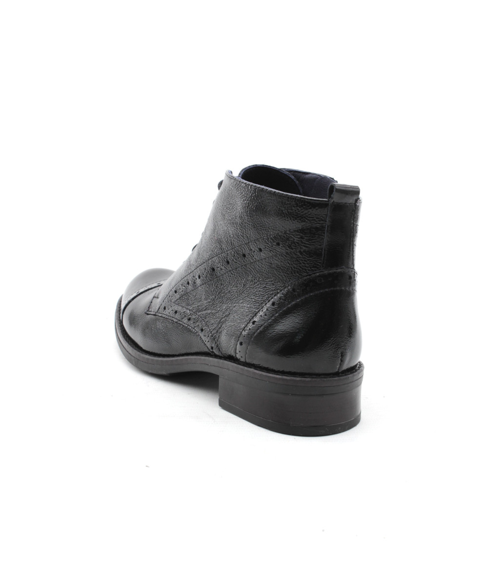 Bottines Femme Cuir Vernis Noir - Taille 38 - Années 70 - État Parfait
