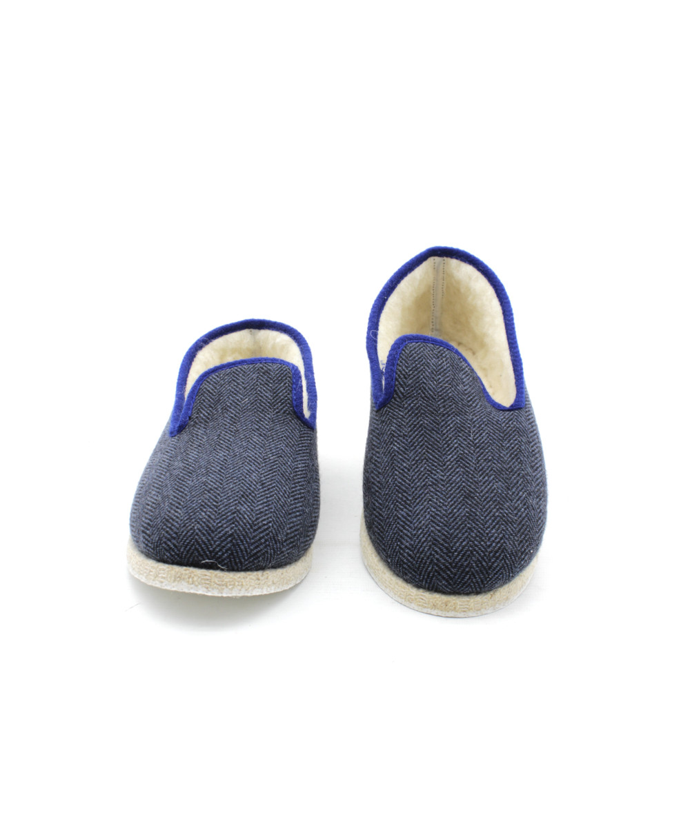 BeComfy Femmes Clogs Fermés Cuir & Bois Naturel Bleu Marine - Chaussures