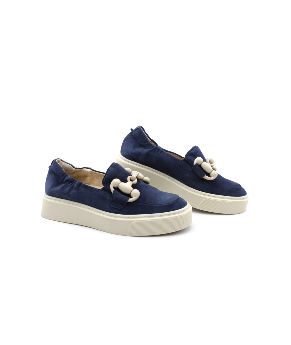 Mocassin Souple en Velours Bleu Marine – Femme main image 1